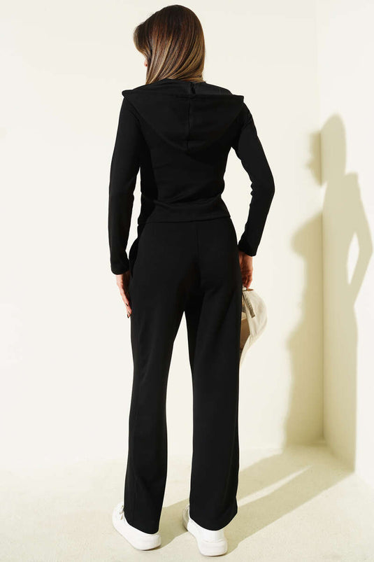 Hooded Loisha Two-Piece Set, Black