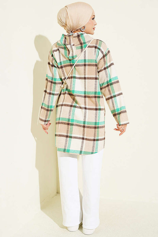 Gilet À Capuche En Flanel À Fermeture Éclair Vert
