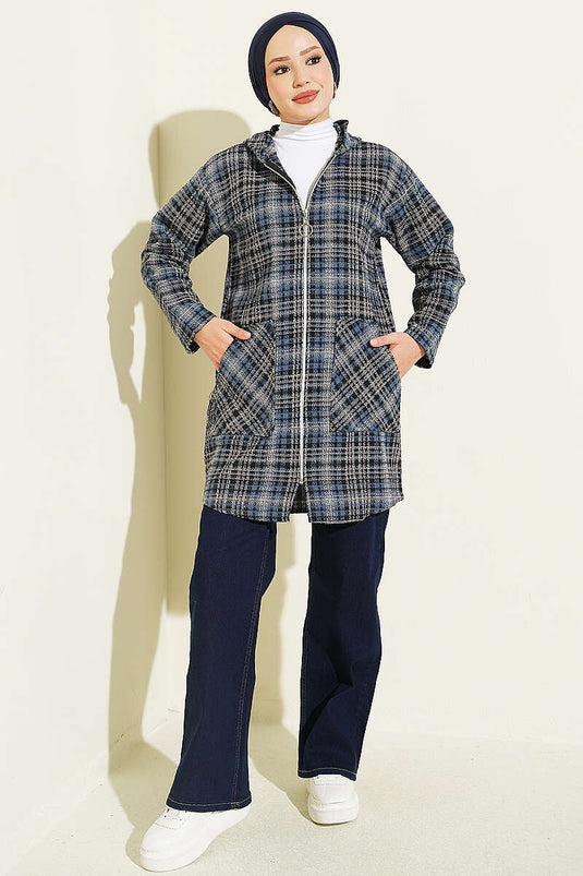 Gilet À Capuche En Flanelle Indigo