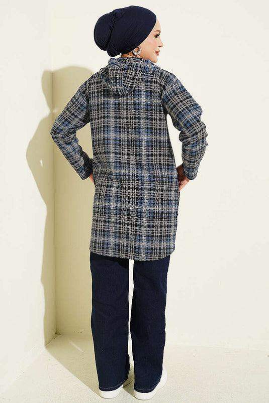 Gilet À Capuche En Flanelle Indigo