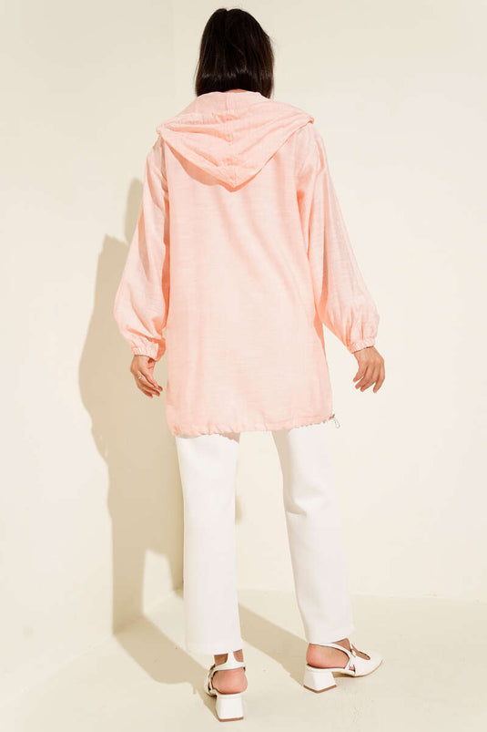 جاكيت بغطاء رأس وجيوب أمامية، وردي