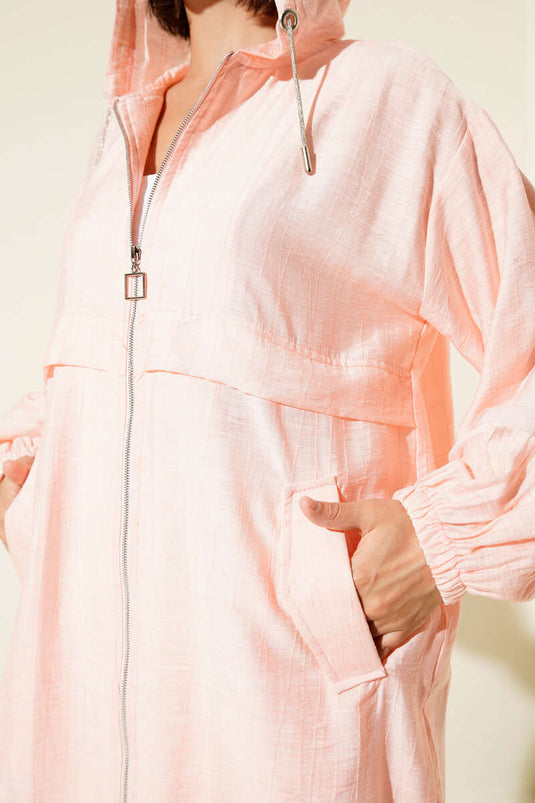 جاكيت بغطاء رأس وجيوب أمامية، وردي