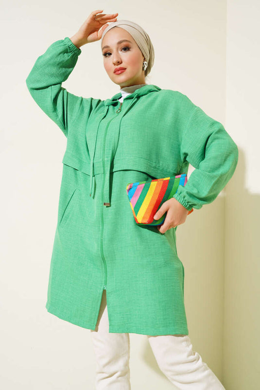 Hooded Zip-Front Cardigan Benetton