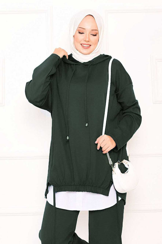 Oysho Suit Khaki with Hooded Elastic Front Detail