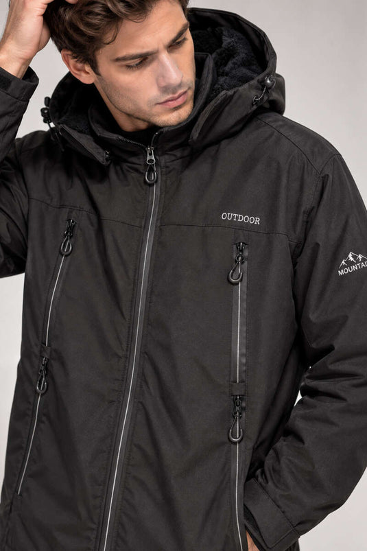 Abrigo Exterior Con Capucha Negro