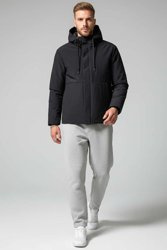 Kapüşonlu Oversize Basic Erkek Mont Siyah