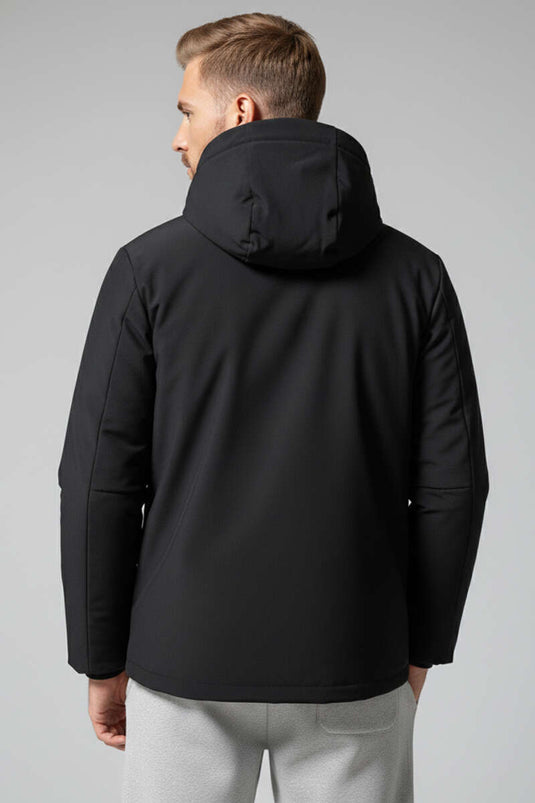 Kapüşonlu Oversize Basic Erkek Mont Siyah