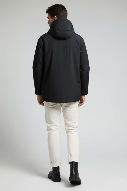 Kapüşonlu Oversize Erkek Mont Siyah