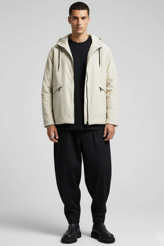 Kapüşonlu Oversize Erkek Mont Taş