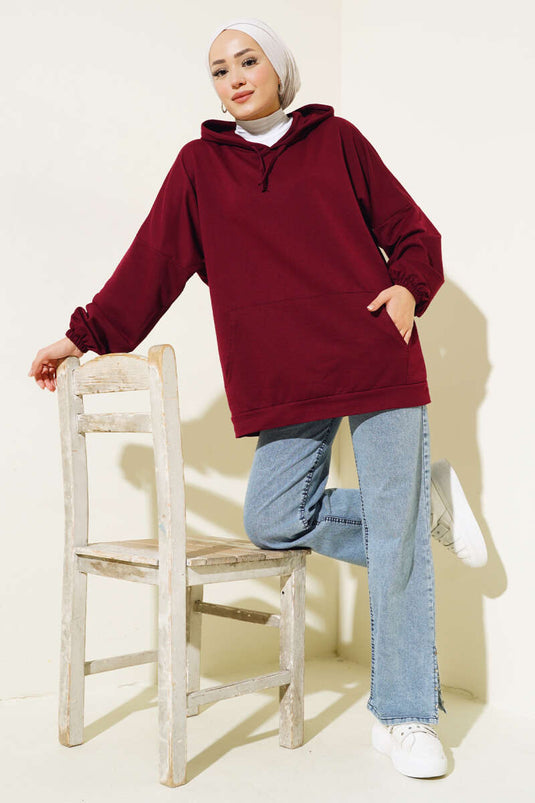 Hooded Oversize Sweat Claret Red