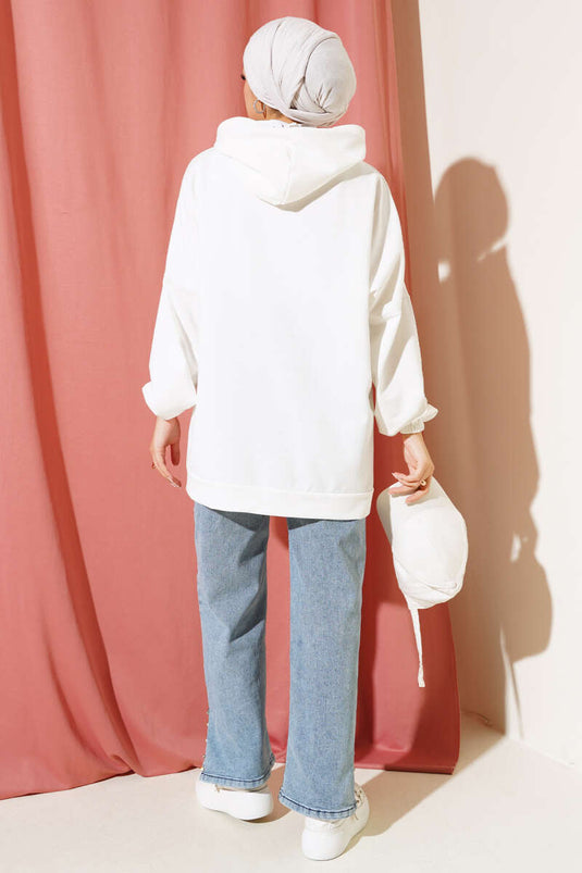 Sweat Oversize À Capuche Ecru