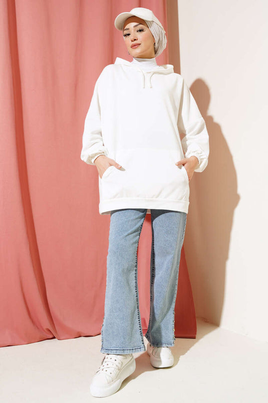 Sweat Oversize À Capuche Ecru