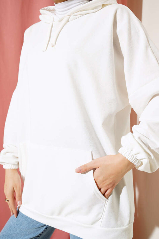 Sweat Oversize À Capuche Ecru