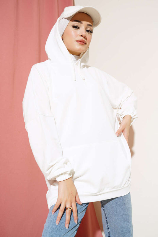 Sweat Oversize À Capuche Ecru