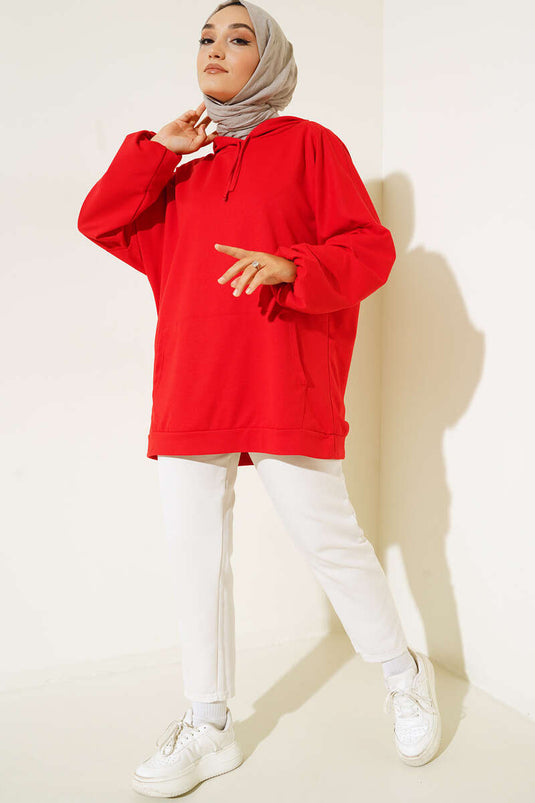 Hooded Oversize Sweat Red