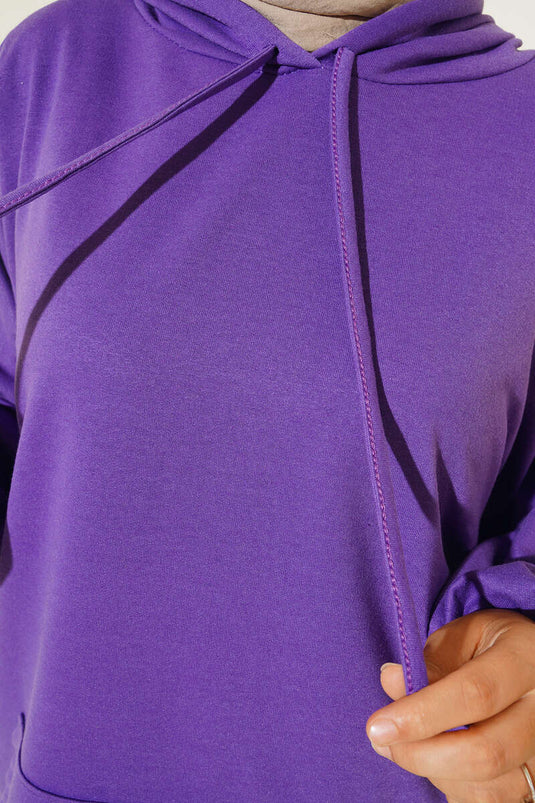 سويت شيرت بغطاء للرأس ومقاس كبير أرجواني