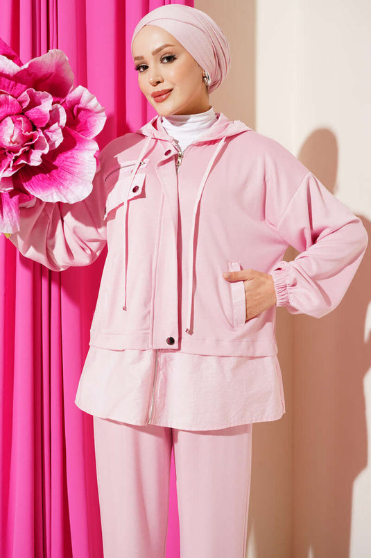 Ensemble Deux Pièces Parachute À Capuche Rose