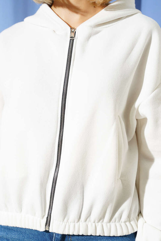 كارديجان قصير من الصوف بغطاء للرأس، لون بيج فاتح