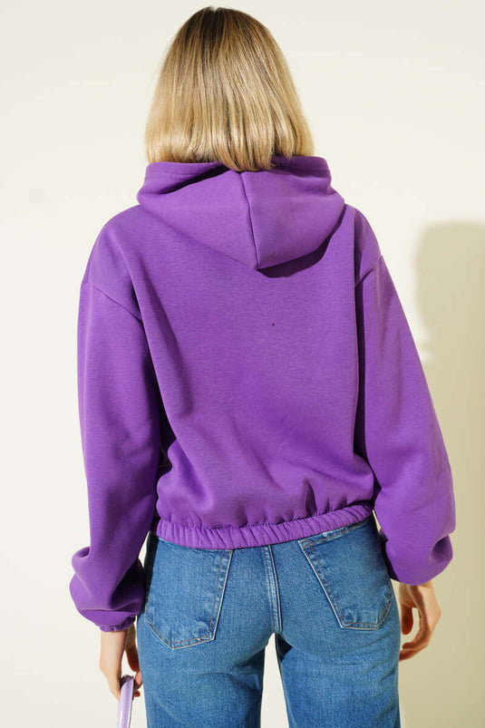 كارديجان قصير من الصوف بغطاء رأس، بنفسجي