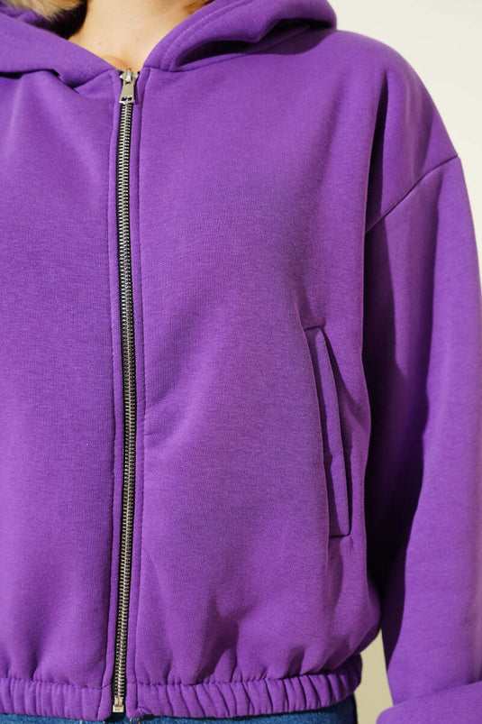 كارديجان قصير من الصوف بغطاء رأس، بنفسجي