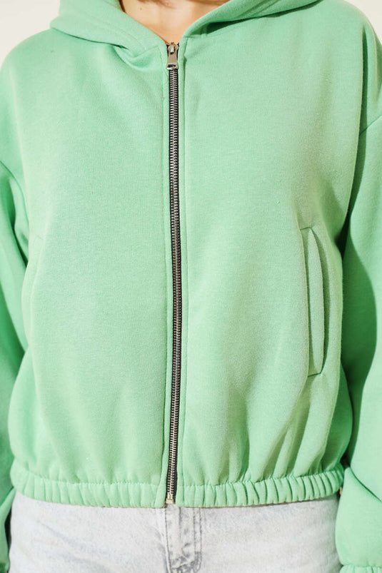 كارديجان قصير من الصوف الأخضر بغطاء للرأس