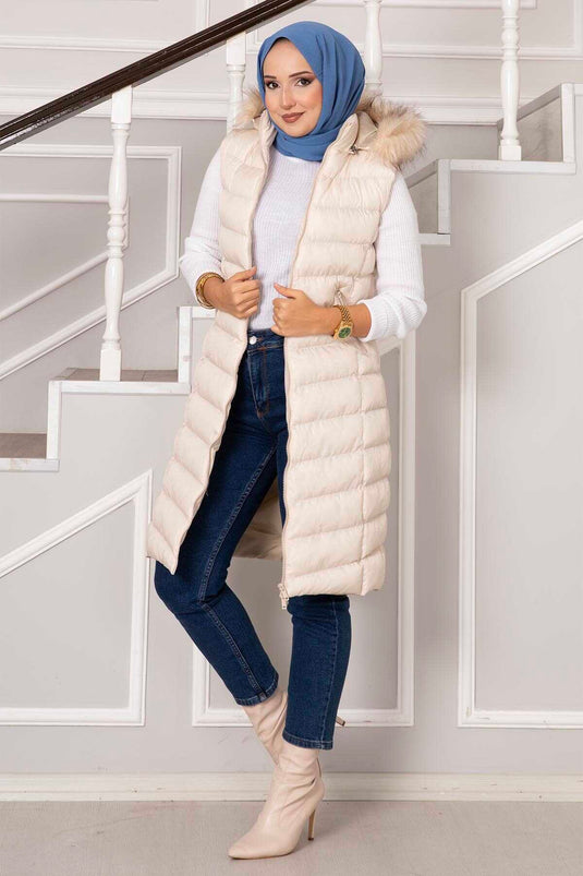 Hooded Padded Vest Ecru
