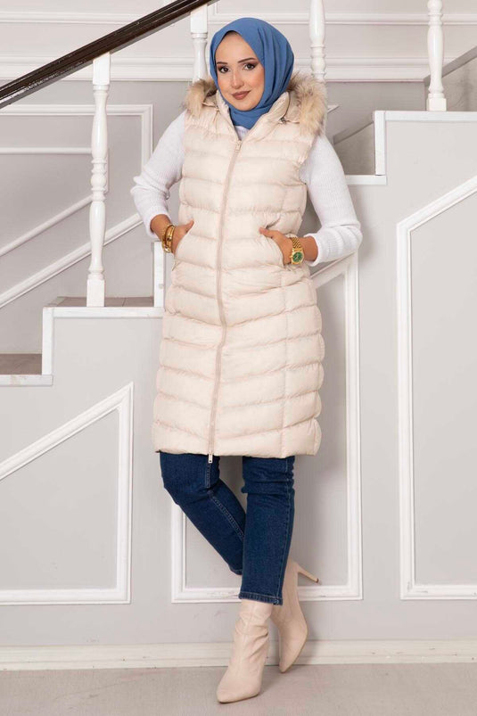 Hooded Padded Vest Ecru