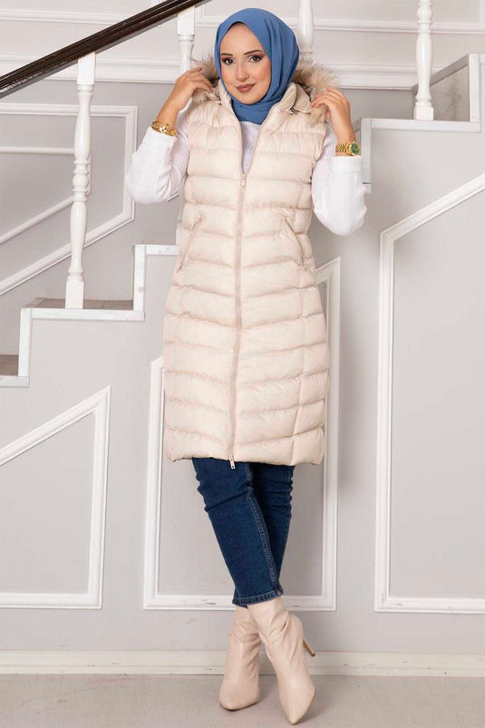 Hooded Padded Vest Ecru