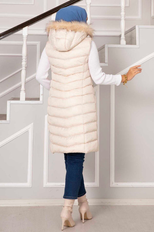 Hooded Padded Vest Ecru