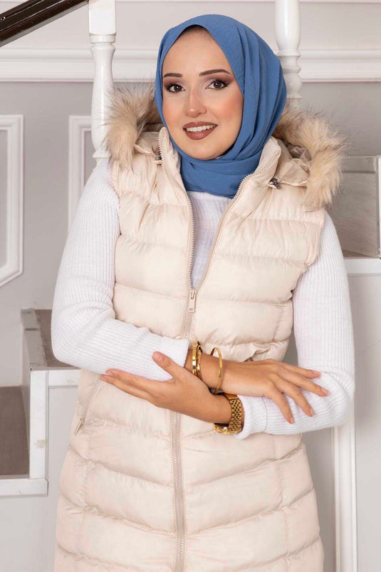 Hooded Padded Vest Ecru
