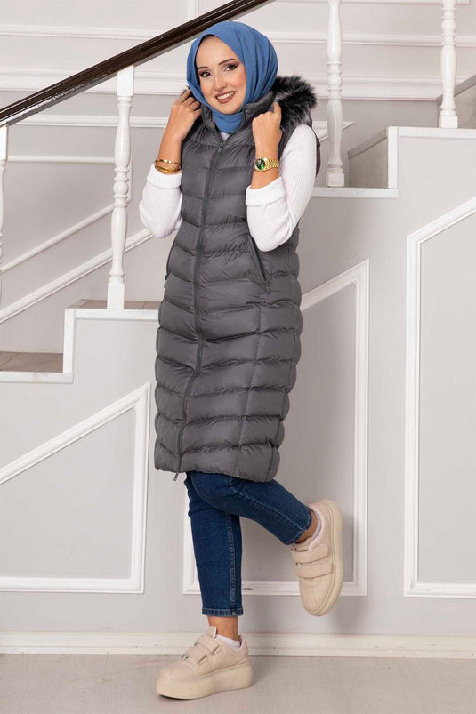 Hooded Puffer Vest Smoked