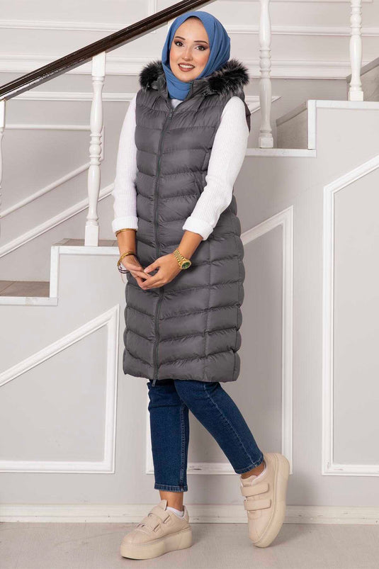 Hooded Puffer Vest Smoked