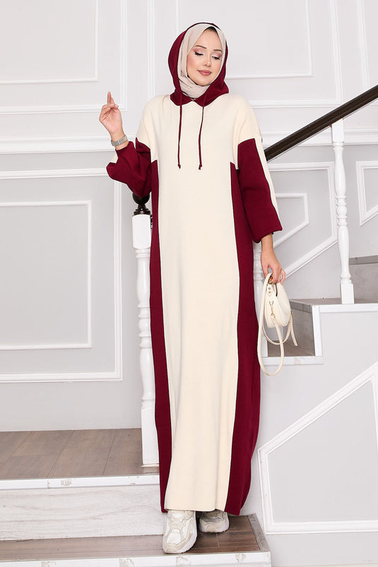 Robe de sport à capuche en maille bordeaux-écru