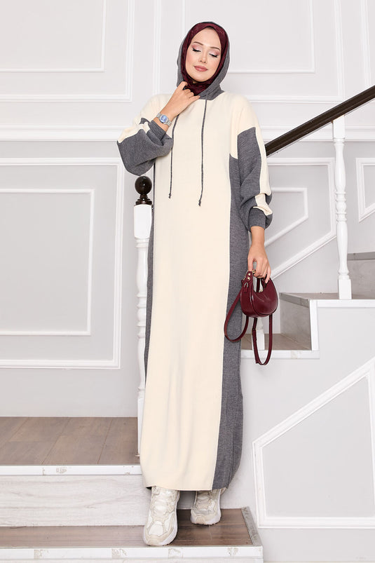 Robe de sport à capuche en tricot gris-écru