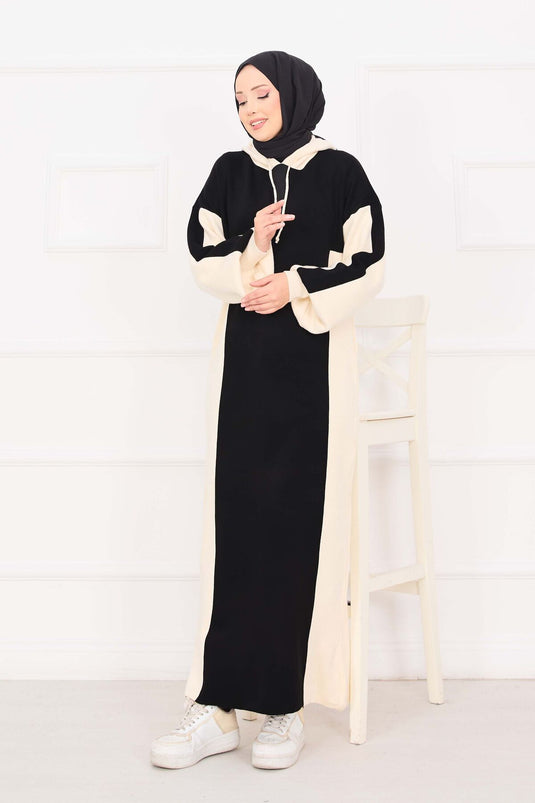 فستان رياضي محبوك بغطاء للرأس باللون الأسود