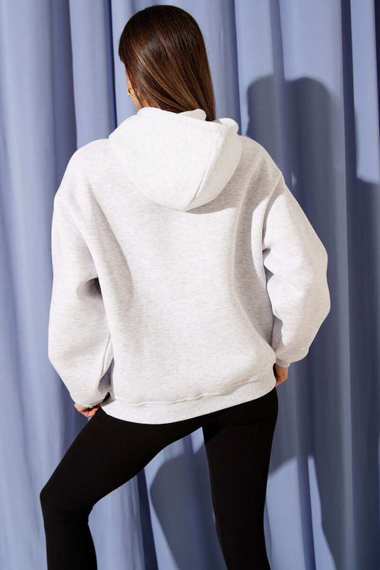 Kapüşonlu Stockholm Baskılı Sweatshirt Gri