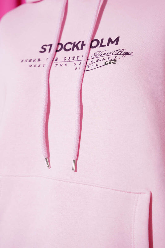 Pink Hooded Sweatshirt with Stockholm Print