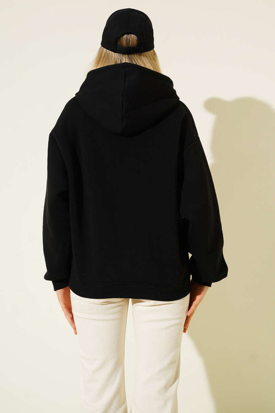 Sweat à capuche noir imprimé Stockholm