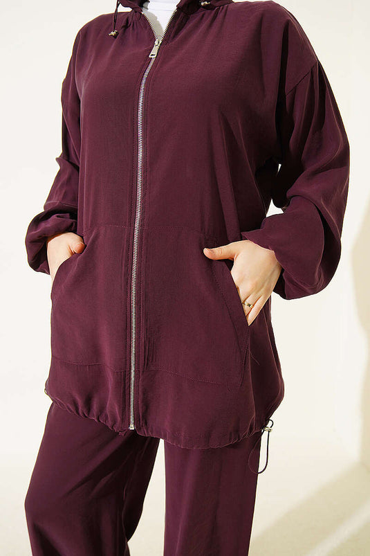 Hooded Tencel Two-Piece Set In Mauve