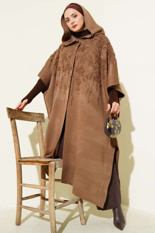 Hooded Knitwear Poncho Latte