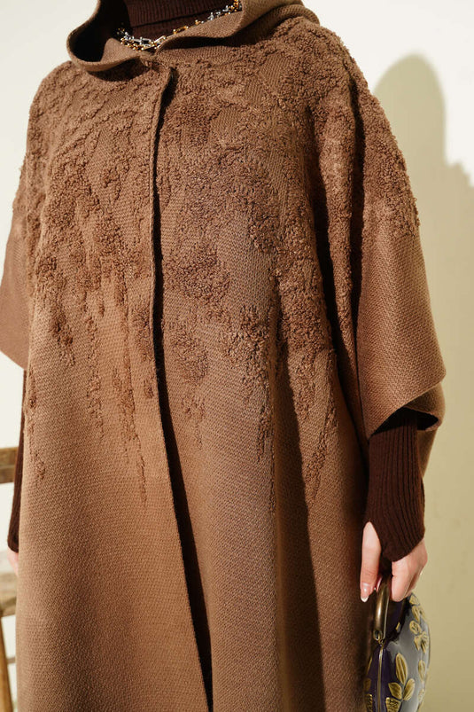 Hooded Knitwear Poncho Latte