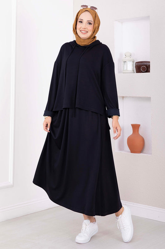 Completo Tunica E Gonna Con Cappuccio Blu Navy
