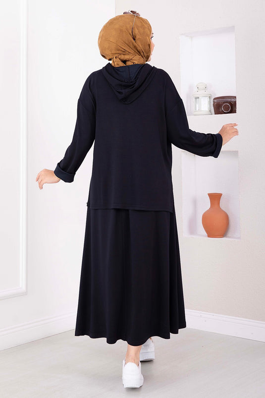 Completo Tunica E Gonna Con Cappuccio Blu Navy