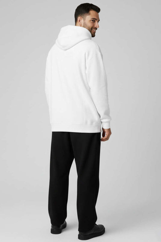 Kapüşonlu Üç İplik Erkek Sweatshirt Beyaz