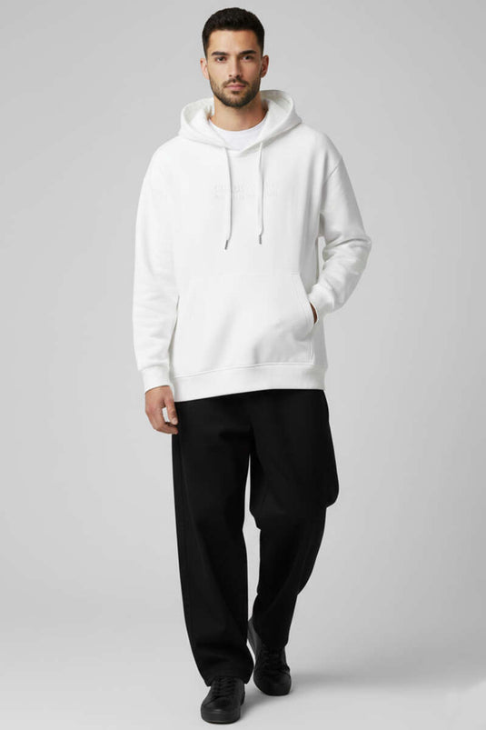 Kapüşonlu Üç İplik Erkek Sweatshirt Beyaz