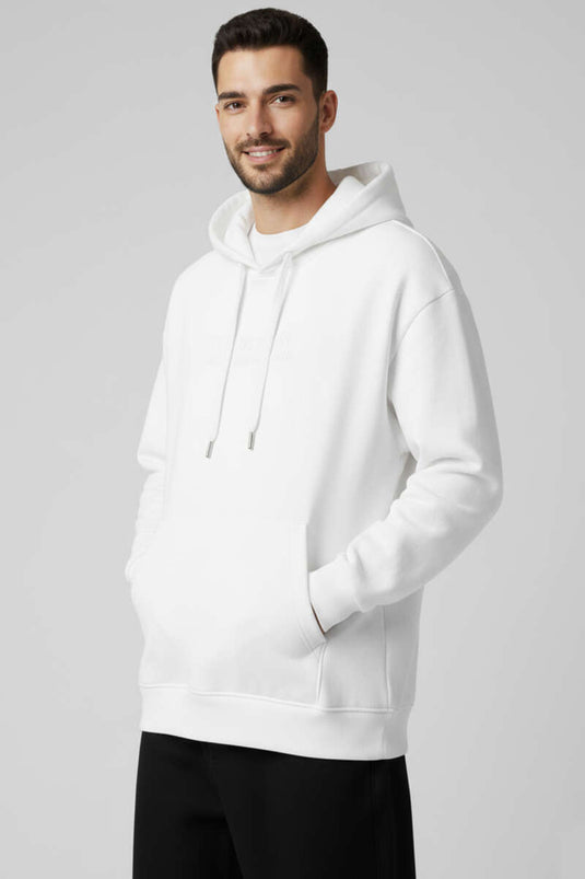 Kapüşonlu Üç İplik Erkek Sweatshirt Beyaz