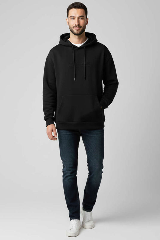 Kapüşonlu Üç İplik Erkek Sweatshirt Siyah