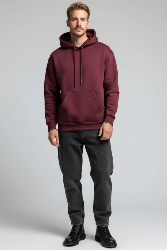 Hooded Three-Thread Sweatshirt Burgundy