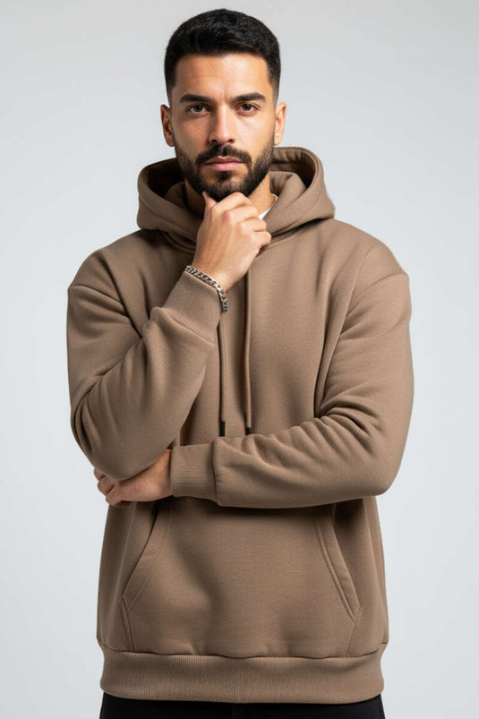 Hooded Three-Thread Sweatshirt Cappuccino