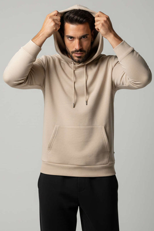 Sweat-shirt à capuche trois fils couleur pierre